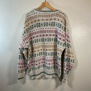 KNITTED GRANDPA SWEATER Unisex XL Multi-Color Chunky Ribbed Oversized Casual